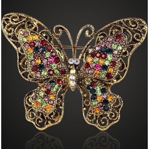 Zlxgirl colorful rhinestone Butterfly Brooch Pins Women Corsage Suit Scarf Dress Decoration women Small Brooch Pins Hats bijoux