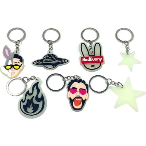 1PCS PVC key ring kawaii rabbit star fire cartoon figure keychains fluorescent keyholder for men car keys trinket women bag gift