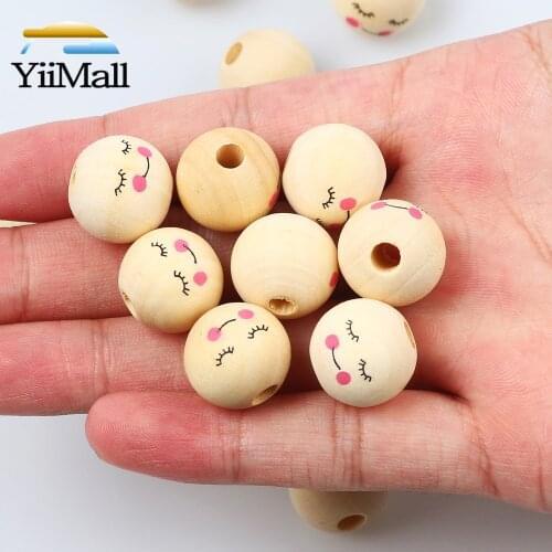 10-20Pcs 16/18mm Cute Girl Natural Wooden Beads Round Spacer Loose Beads For Jewelry Making Handmade Diy Kids Necklace Bracelet