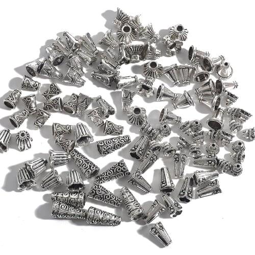 10Pcs/Lot Mix Size Hole 2-4mm Alloy Beads Fringed Hat Spacer Accessories Silver Plated Spacer Beads For DIY Jewelry Making