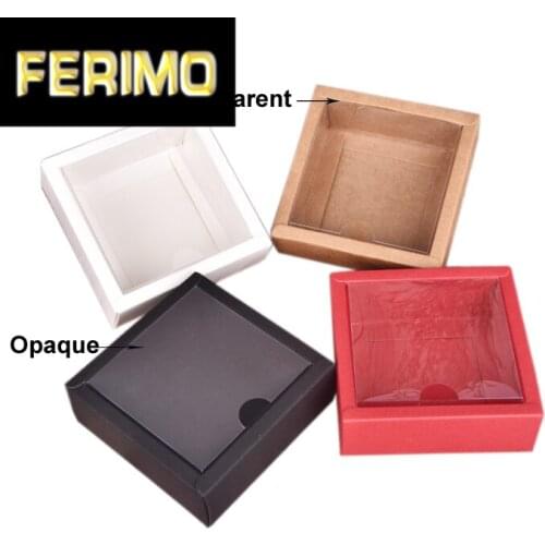 15x15x5cm 1pc White/black/red kraft Window Box Packing Gift Boxes with pvc window for Candy/Cake/Soap/Cookie/Cupcake Display Box