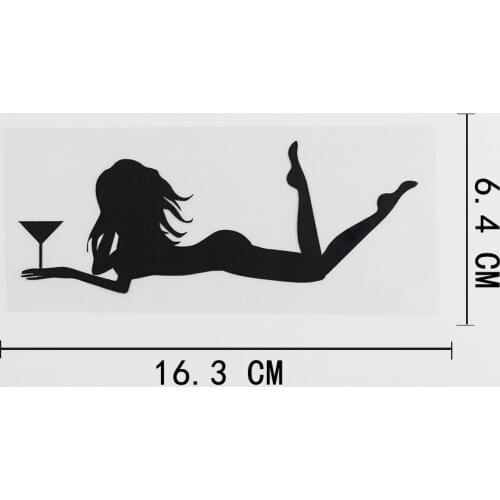 16.3CMX6.4CM Naked Sexy Woman Bar Cocktail Decal Vinyl Car Sticker Black/Silver 8A-0453
