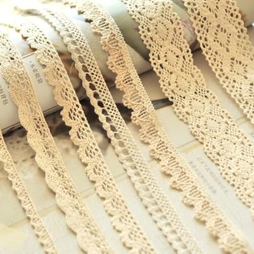 3 Yards/lot Apparel Sewing Fabric Ivory Cream Black Trim Cotton Crocheted Lace Fabric Ribbon Handmade Accessories