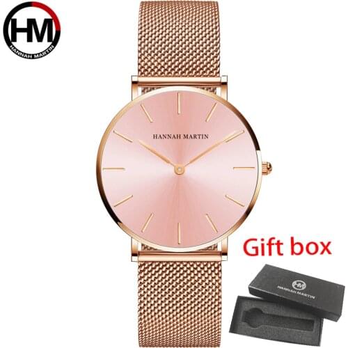 Hannah Martin New Rose Gold Women Watch Japan Quartz Movement Lady Wrist Watch Mesh Female Clock For Dropship relogio feminino