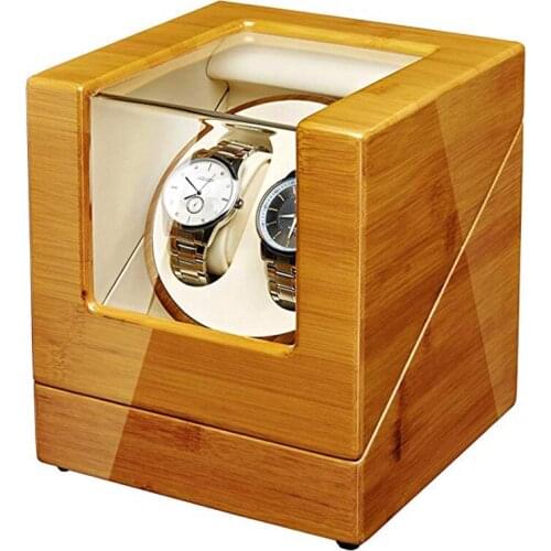 JQUEEN Bamboo Wood Watch Winder with Quiet Japanese Mabuchi Motor 2+0 Storage