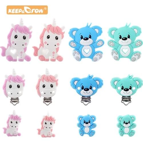 Baby Unicorn Animal Bear Silicone Pacifier Beads Clips DIY Nursing Chain Teething Toy Cartoon Newborn Teether Food Grade Product