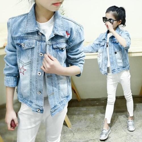 New 2019 Star Printed Girl Clothes Spring Autumn Elastic Jeans Children Casual Clothing Kids Girls Denim Cardigan Jackets