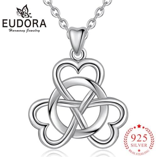 EUDORA 925 Sterling Silver Silver Clover Necklace 3 Leaf Traditional 925 Sterling Silver Shamrock for Faith Hope and Love CYD044