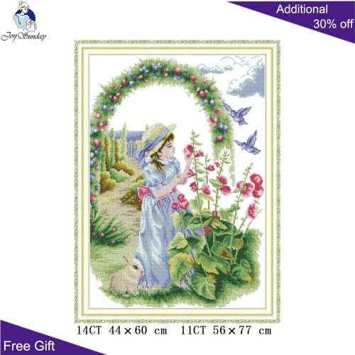 Joy Sunday Enjoy Flower Girl RA265 14CT 11CT Counted and Stamped Home Decor Enjoy Flowers Girl Cross Stitch kits