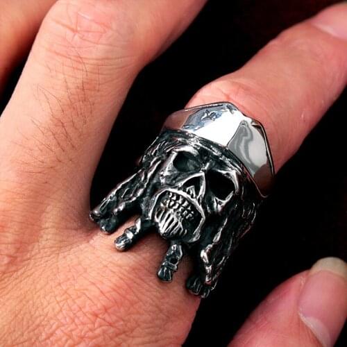 Pirates of the Caribbean Captain Jack Skull Ring Stainless Steel Punk Skull Rings for Men Women Fashion Hip Hop Biker Jewelry