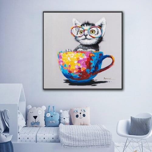 Cat in the cup wall poster art cute animals canavs painting kids room wall decor poster printing home decor