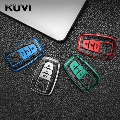 Leather+Tpu Car Key Case Cover For Toyota Prius Camry Corolla C-HR CHR RAV4 Prado 2018 Accessories Keychain Covers