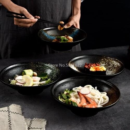 Creative 8-inch Ceramic Shallow Bowl Soup Household Tableware Soup Bowl Japanese Cuisine Fruit Salad Bowl