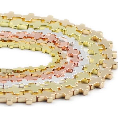 Cross Jesus Rose Gold 6/8/10MM Natural Stone Hematite Charm Spacer Loose Beads For Jewelry Making Handmade DIY Bracelet Pendant
