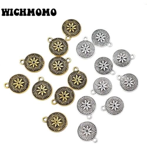 2020 New Fashion 20pcs 16*13MM Retro Zinc Alloy Round Flowers Charms Pendants DIY Necklace Earrings Jewelry Accessories