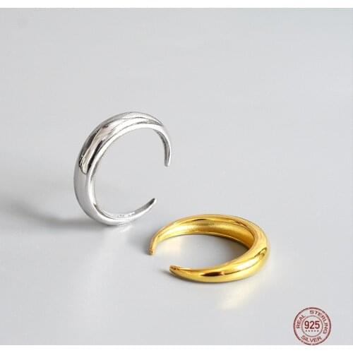 LKO Minimalism Glossy Geometry Arc Open Rings for Women Men Punk Wedding Party Rings 925 Sterling Silver Finger Rings Jewelry