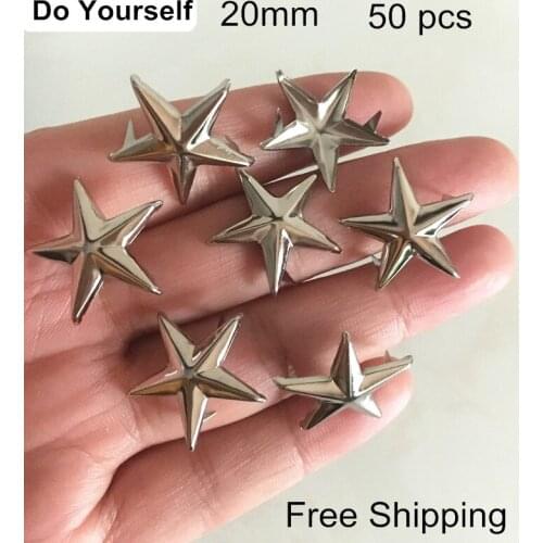 Free Shipping - 50 pcs Metal Silver Star Rivet Studs 20mm,Pentacle Taper Type STUDS Nailheads Punk Bag,Shoes DIY Accessories