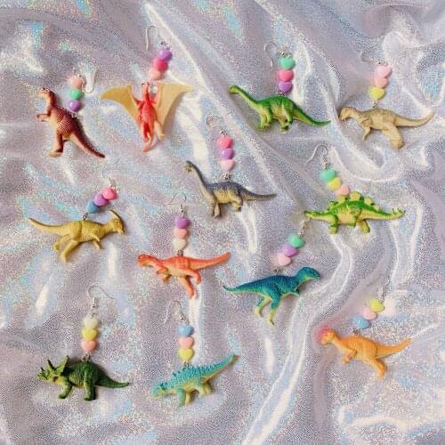 Cute Dinosaur Animals Drop Earrings Punk Party Heart Dangle Earrings for Women Girl Exaggerated Whimsy Jewelry Creative Gift