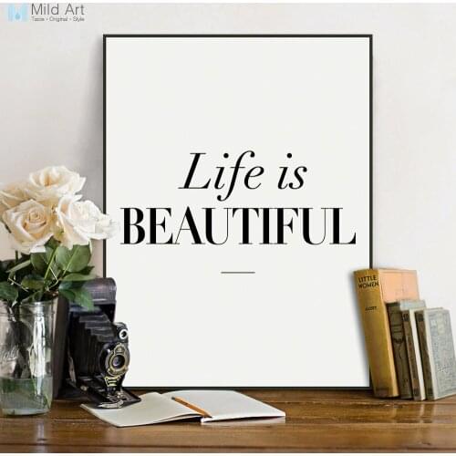Minimalist Life Is Beautiful Quotes Black and White Posters Prints Nordic Living Room Wall Art Pictures Canvas Painting Custom
