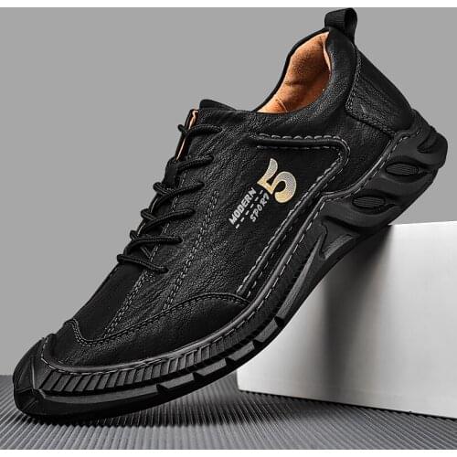 Mens casual leather shoes outdoor hiking non slip Oxford Shoes retro Roman style breathable high-quality mens lace up shoes 46