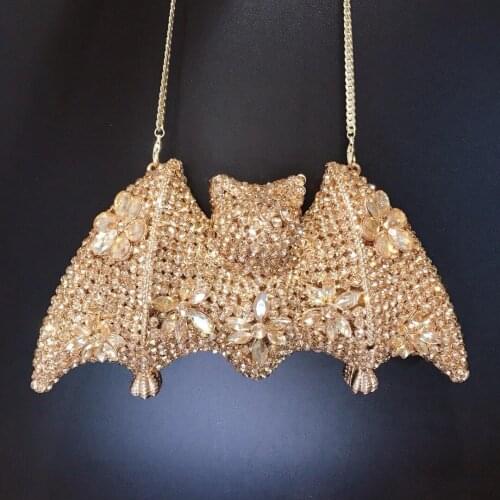 New Arrival Bat Shape Gold Rhinestone Clutch Party Purse Luxury Women’s Diamond Evening Clutches Handbags Chain Mini Miaudiere