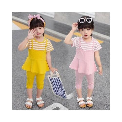 Summer new 2-6 year old cute girl baby Korean fashion round neck casual short sleeve girl baby princess sports suit