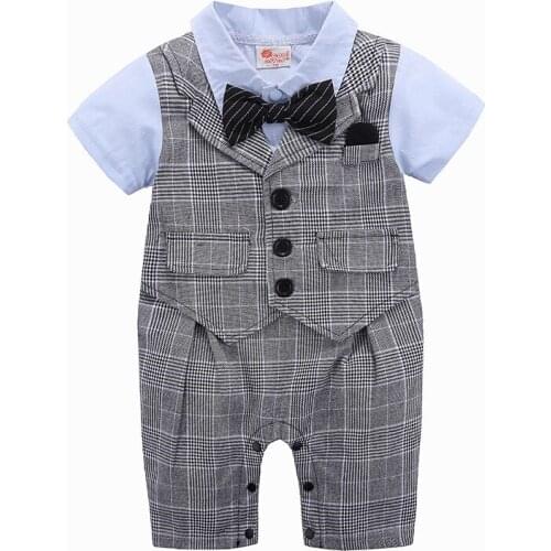 Newborn Baby Clothes Bow Rompers Formal Gentleman for Boys Infant Cotton Clothing Suit Baby Jumpsuit 0-24M