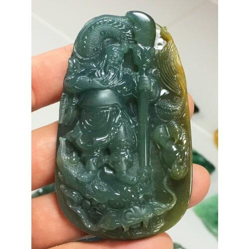 Natural 7A Myanmar jade Hand-Carved guan gong jade green jade pendant necklace pendants jewelry jade necklaces