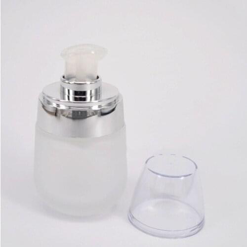 Drop shipping 6Ps 30ml Emulsion Empty Frosted Clear Glass Essential Oil Bottle Acrylic Lid Press Pump Outdoor Travel