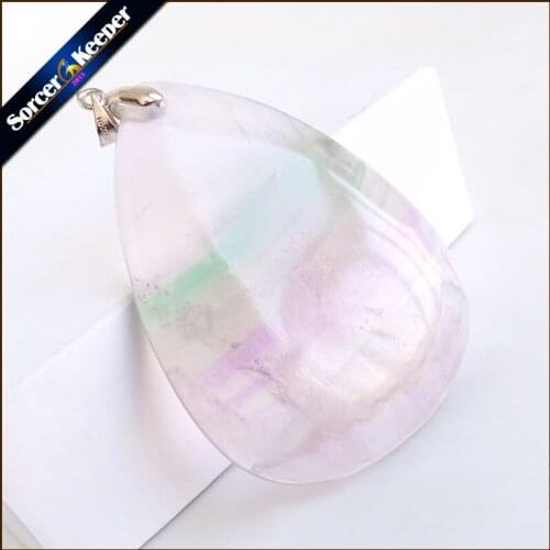 Natural Rainbow & Green Mineral Fluorite Polished Pendant DIY Womens Colorful Quartz Crystal Necklace Specimen Healing QS612