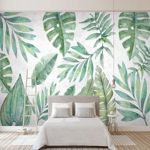 Custom Photo Hand Painted Plant Banana Leaf Green Leaves Large Mural Waterproof Self-adhesive Wallpaper For Kitchen Living Room
