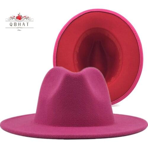 QBHAT High Quality Wholesale Fake Wool Felt Fedora Hats for Men 2 Tone Hat Different Color Brim Jazz Panama Cap Hat for Women