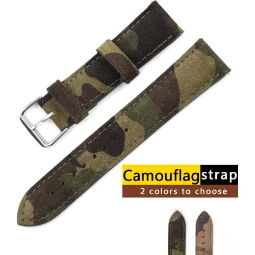 Genuine Suede Leather Watchband 18mm 20mm 22mm Handmade Military Camouflage Sport Watch Strap for Wristband Replacement