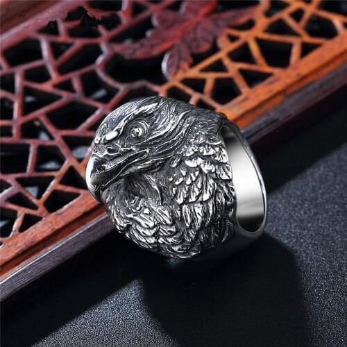 Retro Men Eagle Ring Silver Color Stainless Steel Rings Jewelry