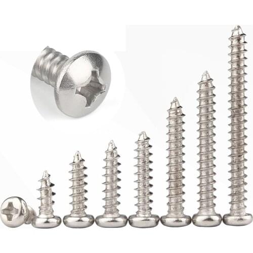 10/50pcs M1 M1.2 M1.4 M1.7 M2.2 M2.6 M3 M4 M5 M6 Mini 304 stainless steel Cross Phillips Pan Round Head Self tapping Wood Screw
