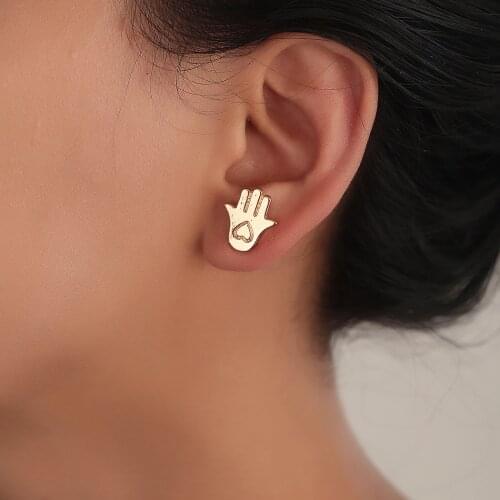 Vintage Hamsa Hand Heart Eearrings For Women Fatima Hand Stud Mini Amlet Ear Jewelry Gift for Her