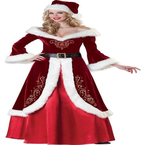 Adult Santa Claus Father Christmas Costumes Suit Xmas Gift Uniform Outfit Cosplay Costumes For Woman 2021 New Gifts Halloween