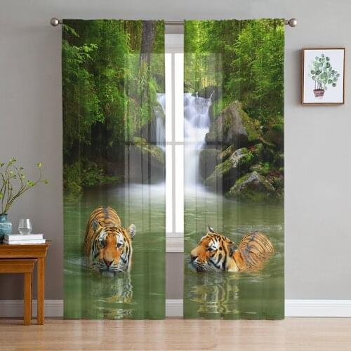 Jungle Wildlife Tiger River Curtain For Living Room Transparent Tulle Curtains Window Sheer For The Bedroom Accessories Decor