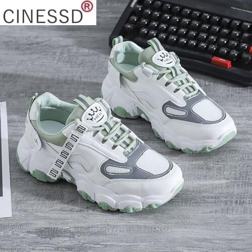 Spring Korean Platform Sneakers Women Shoes Thick Sole Dad Chunky Sneakers Leather Breathable Casual Vulcanize Shoes Woman 2021