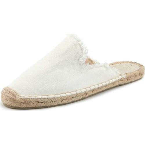 Womens Spring Solid Color Breathable Linen Canvas Mule Shoes, Frayed Edge Outdoor Flat Espadrilles Slippers