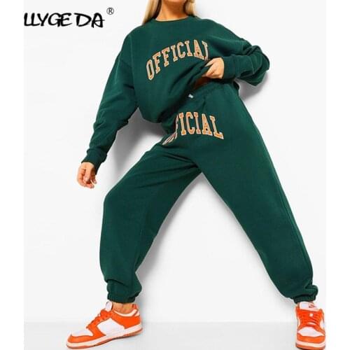 Print Womens Tracksuit Suit Loose Casual Long Sleeve Sweatshirt Elastic Pants Set Woman 2 Pieces 2021 Autumn Winter Sweatsuits