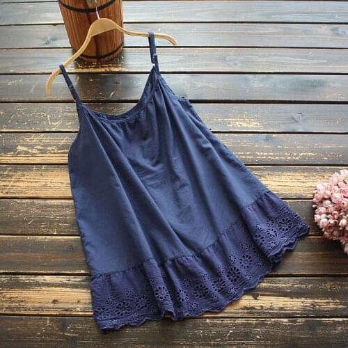 8739 New Spring Summer Women Sling Dress Japan Style Mori Girl Cotton Embroidery Hollow out Solid Color Sling Dress