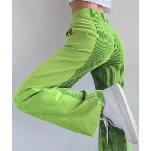 Winter High Waist Female Pants 2021 New Streetwear Ladies Loose Trousers Casual Corduroy Contrast Color Patchwork Women Pants