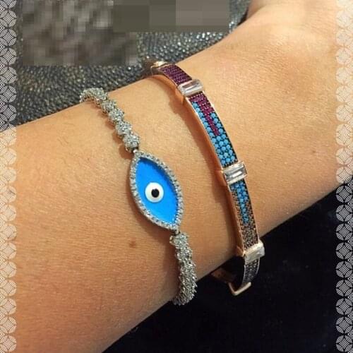 2020 Colorful Baguette Bracelets Bangles for Girls Women Embellished with Crystals Paved Mini Rainbow Cz Statement Cute Jewelry