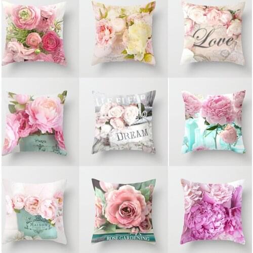 45*45cm American Rose Flowers Cushion Cover Peach Skin Velvet Home Wedding Decoration Throw Pillow for Sofa Bed Car Pillow Case