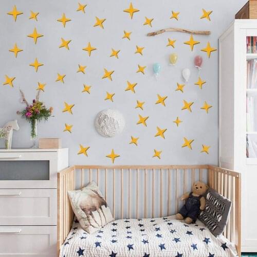 50pcs/set 5CM Acrylic Star Shape Mirror Effect Sliver/Gold Wall Art Decals Self-adhesive Wall Stickers for Kids Room Home Decor