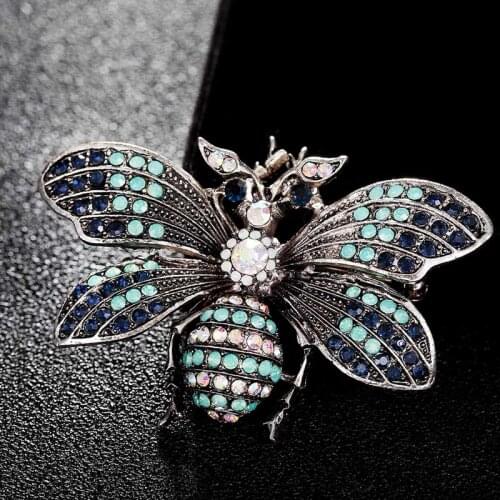 Antique silver vintage Blue opal bee Brooches For Men couple jewelry Elegant Insects Banquet Weddings Brooch Christmas gifts