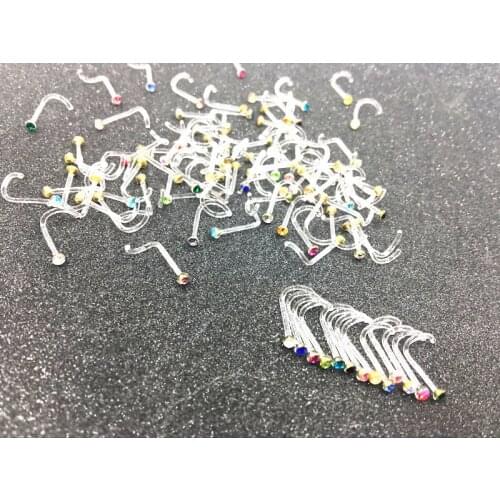 Free shippment LOT100pcs 20G NOSE RETAINERS HIDE PIERCING CLEAR Gems NOSE RING Screw On Curve STUD Rings Body Jewelry