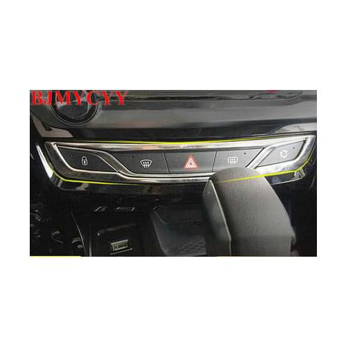 BJMYCYY central control button decorative frame fault lights demister button trim fit for 2016 Peugeot 308 Car styling