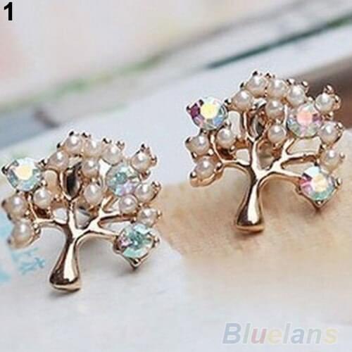 Bluelans Charming Fashion Lovely Cute Rhinestone Small Tree Stud Earrings Purple White
